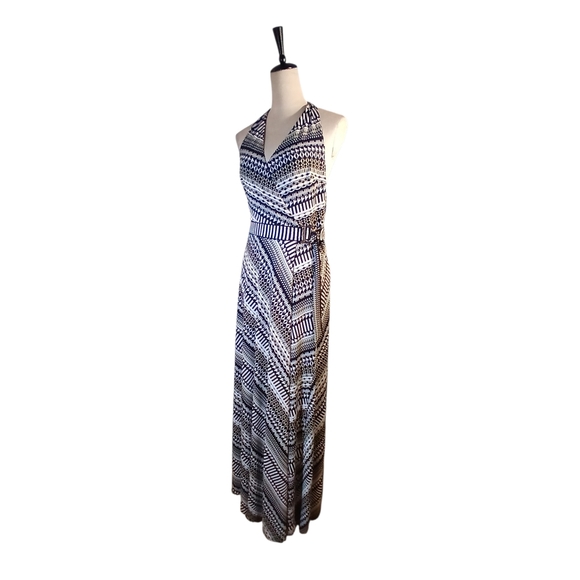 Halter Wrap Maxi Dress  Slimming Geometric Print - Picture 2 of 8